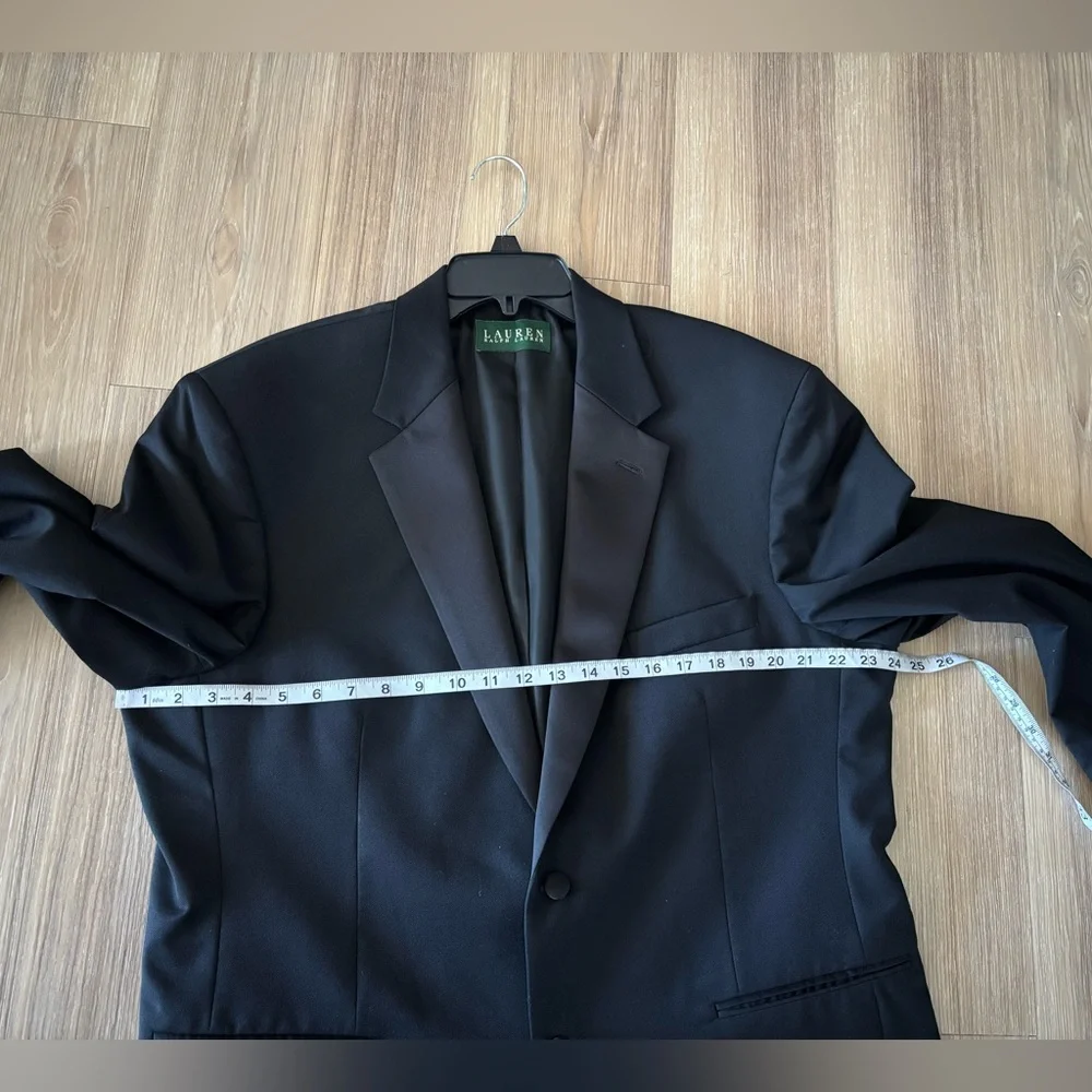 VTG Men's Lauren Ralph Lauren Blazer Black Super 120s Wool Satin 2 Button 44R